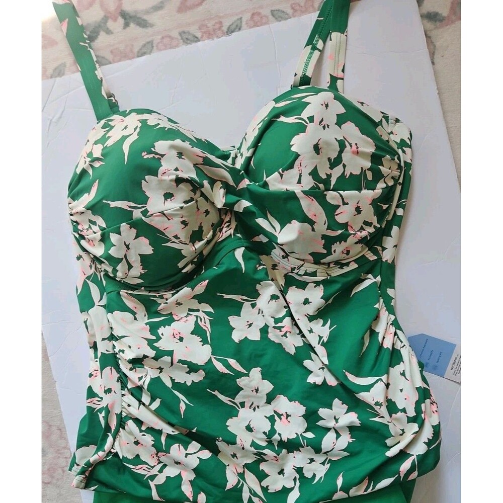 Lands' End  Green & Fuschia Floral Multi Way Tanki Swim Top NWT SZ 20